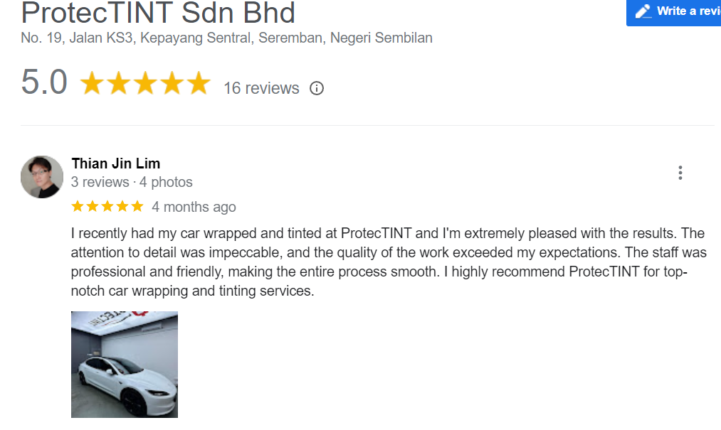 Customer Review - I recently had my car wrapped and tinted at ProtecTINT and I'm extremely pleased with the results. The attention to detail was impeccable, and the quality of the work exceeded my expectations. The sta